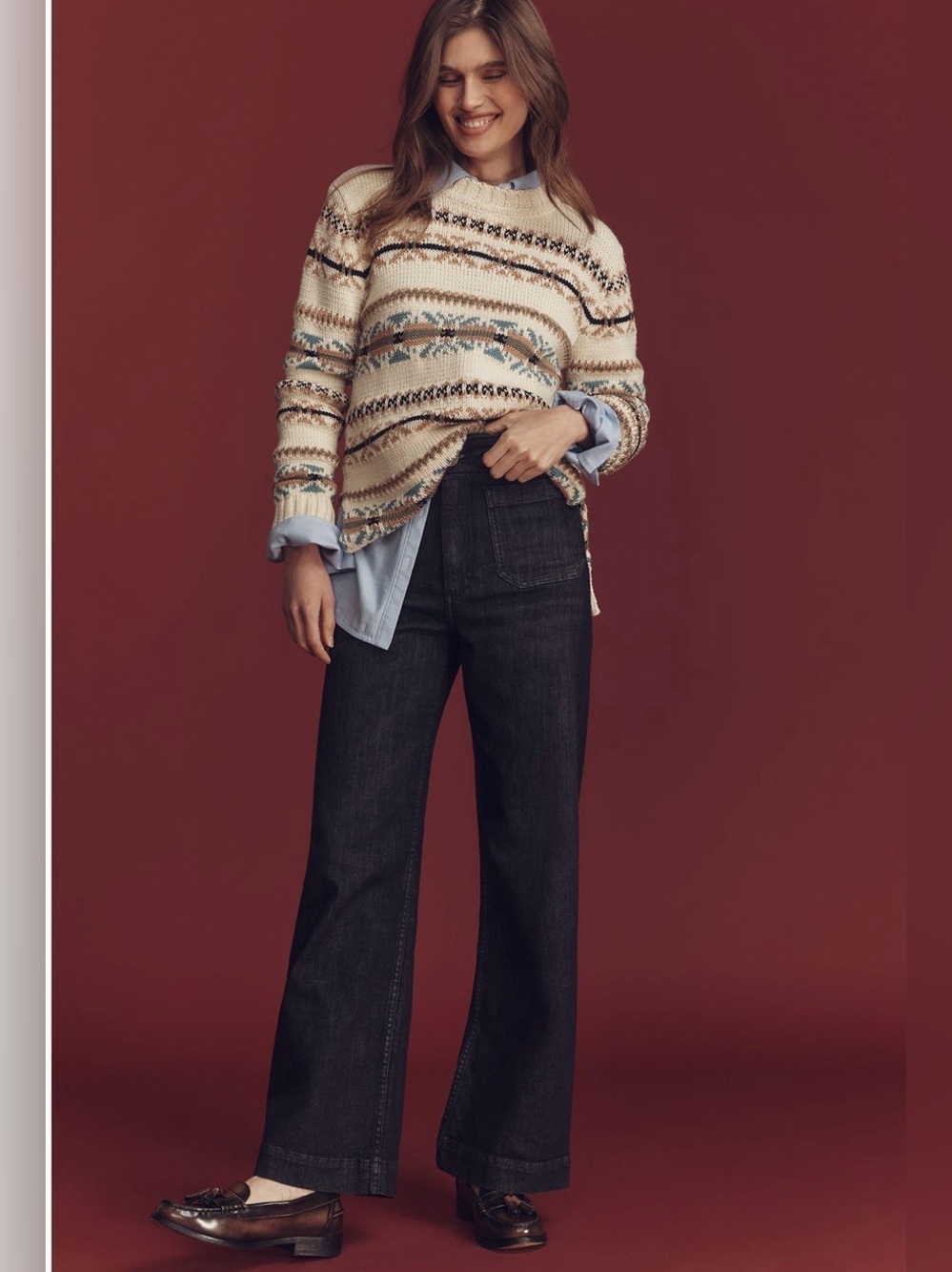 Maeve Colette High Rise Wide Leg Full Length Jean
